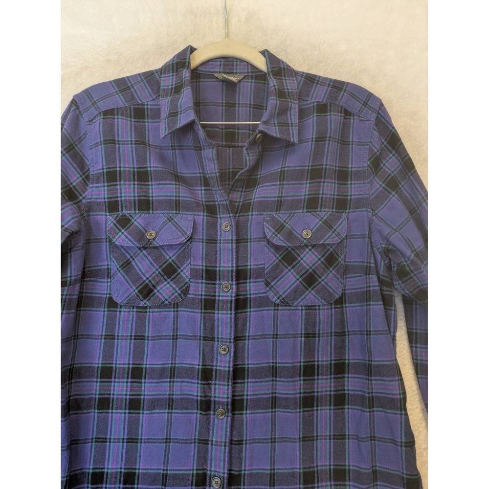 Eddie Bauer Flannel Button Front Women's Medium Purple Black Plaid Long Sleeve - Picture 4 of 8